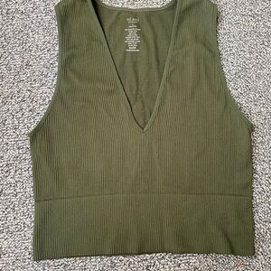 Miami Olive Ribbed V-Neck Tank Top